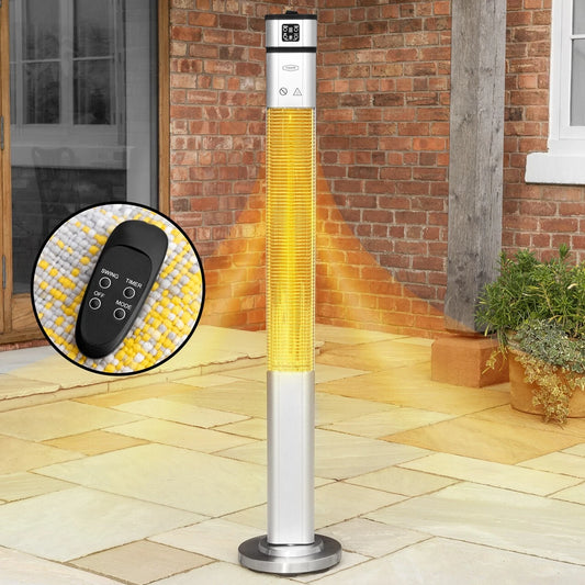 AuraHeat 2000W Electric Patio Heater with Remote Control - Freestanding & Oscillating