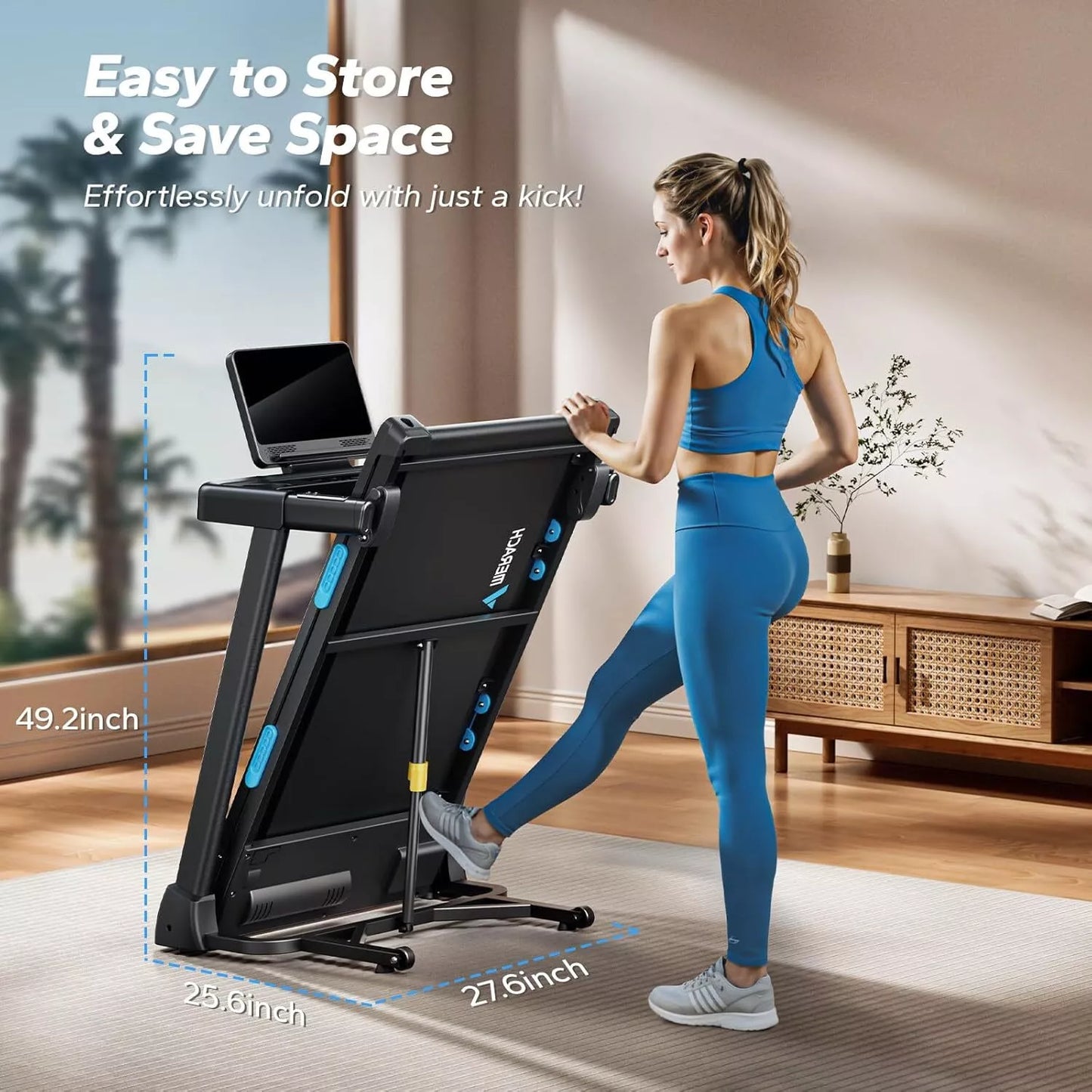MFIT T12 Folding Treadmill with Auto Incline & Bluetooth - Quiet 7.5MPH for Home Gym