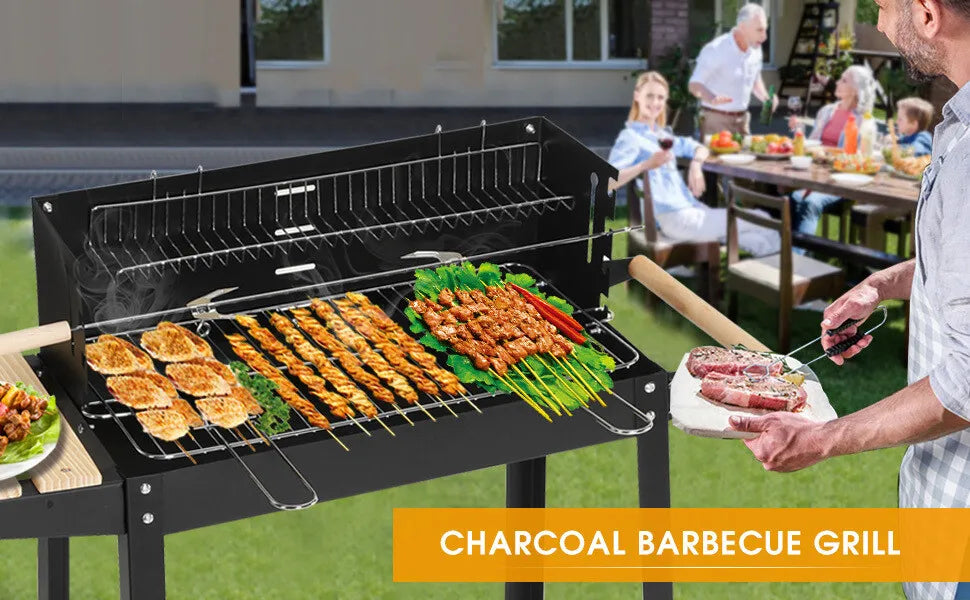 Rectangular BBQ Grill with Garden Wheels