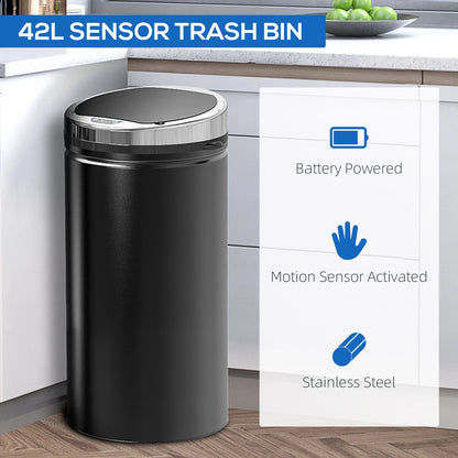HM 42L Automatic Motion Sensor Kitchen Bin - Hands-Free Rubbish Can, Black