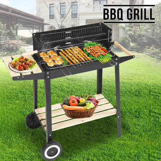 Rectangular BBQ Grill with Garden Wheels