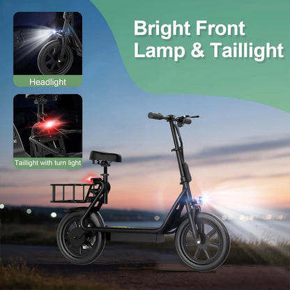 SwiftRide City Cruiser Electric Scooter with Seat - 500W Motor, 28 Mile Range, 22 MPH Top Speed