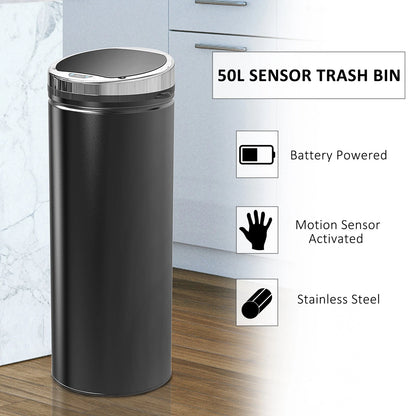 50L Automatic Motion Sensor Kitchen Bin - Hands-Free Rubbish Can, Black