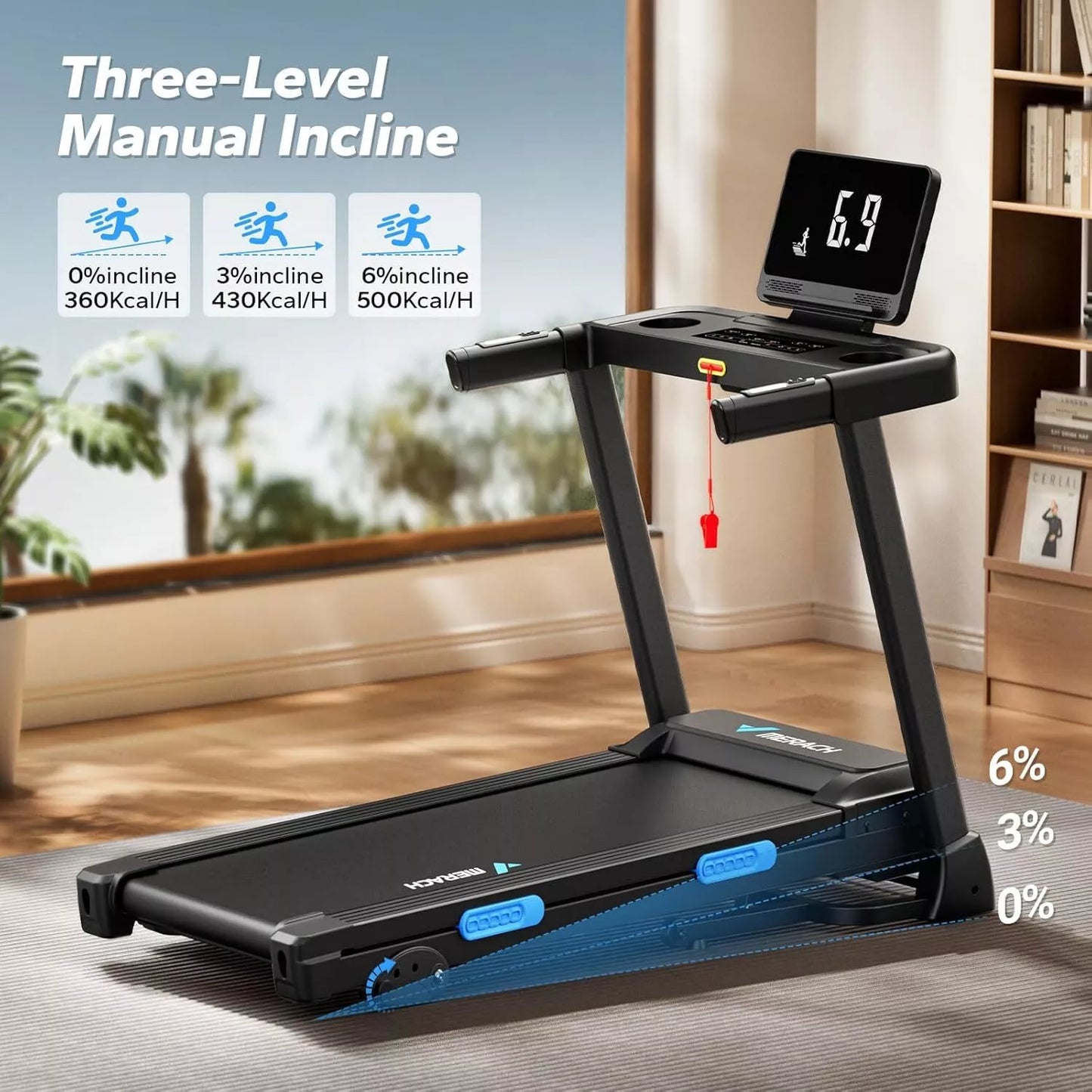 MFIT T12 Folding Treadmill with Auto Incline & Bluetooth - Quiet 7.5MPH for Home Gym