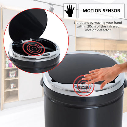 50L Automatic Motion Sensor Kitchen Bin - Hands-Free Rubbish Can, Black