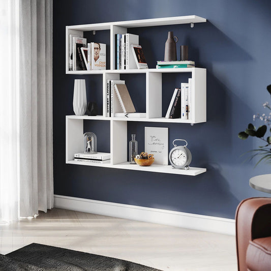 Wall Mounted White Bookshelf Unit – Floating Shelves Storage