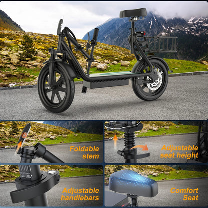 AVPro ESBS Pro Long-Range Electric Scooter with Seat - 500W Motor, 60+ Mile Range, 22 MPH
