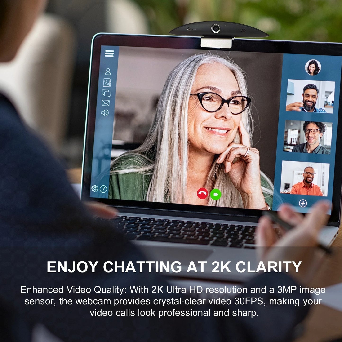 JUSTOP C20 2K HD Webcam - Autofocus & Dual Noise-Canceling Microphones
