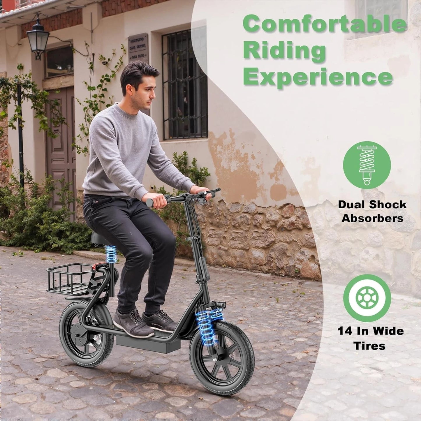 SwiftRide City Cruiser Electric Scooter with Seat - 500W Motor, 28 Mile Range, 22 MPH Top Speed