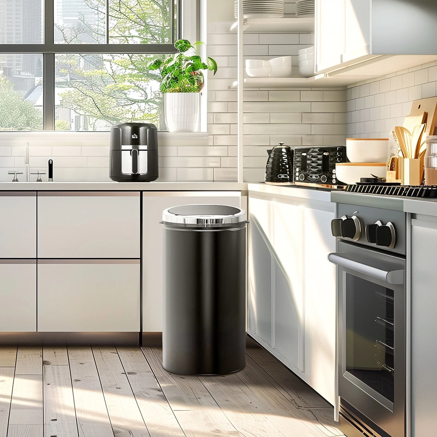 HM 42L Automatic Motion Sensor Kitchen Bin - Hands-Free Rubbish Can, Black