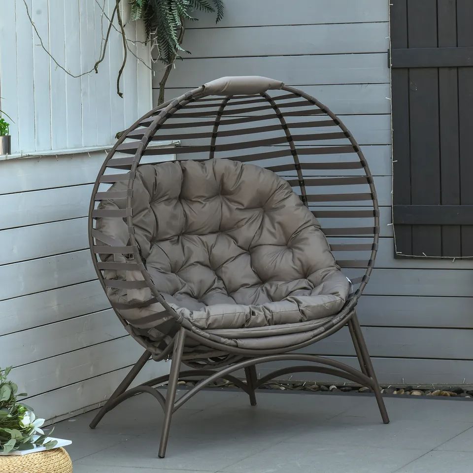 OS Egg Chair w/ Cushion Steel Frame and Side Pocket for Indoor Outdoor