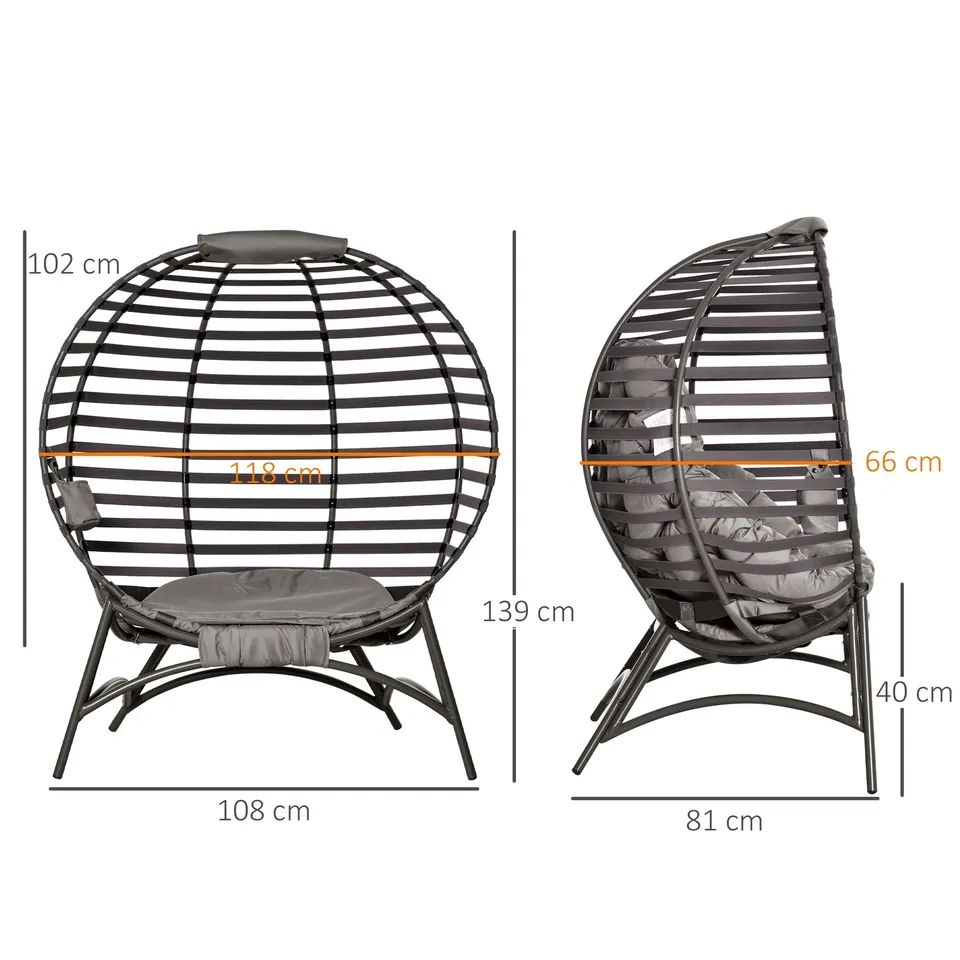 OS Egg Chair w/ Cushion Steel Frame and Side Pocket for Indoor Outdoor