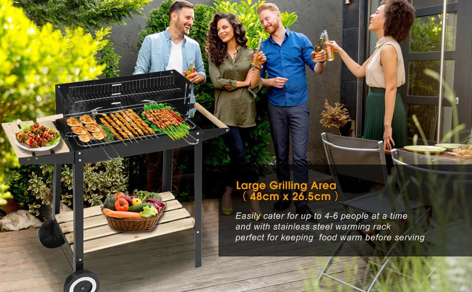 Rectangular BBQ Grill with Garden Wheels