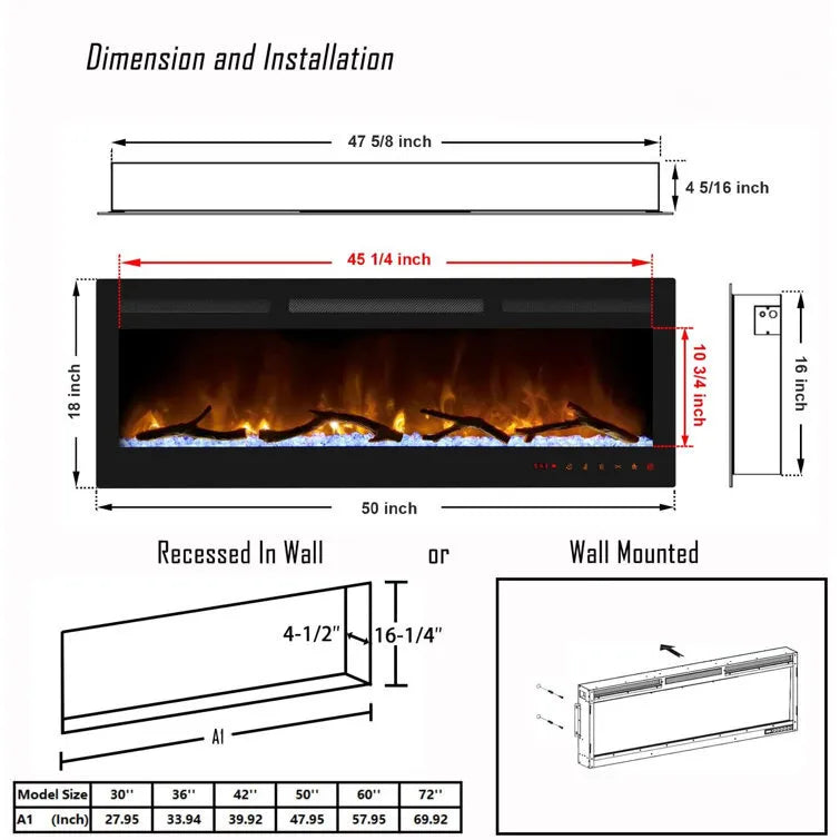 40-60" LED Insert Electric Fireplace