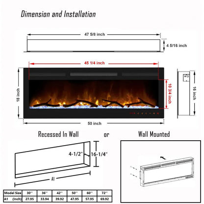 40-60" LED Insert Electric Fireplace