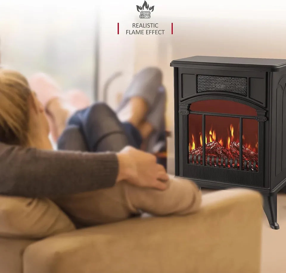 HM Free Standing Electric Fireplace with Realistic Fire Flame Effect