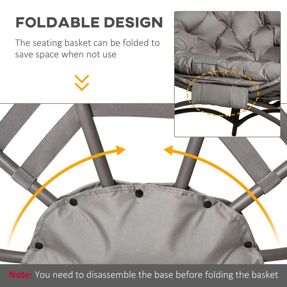OS Egg Chair w/ Cushion Steel Frame and Side Pocket for Indoor Outdoor