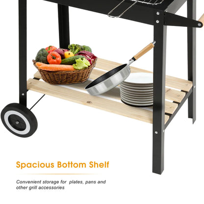 Rectangular BBQ Grill with Garden Wheels