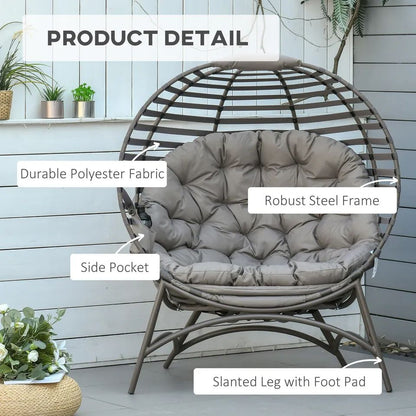 OS Egg Chair w/ Cushion Steel Frame and Side Pocket for Indoor Outdoor