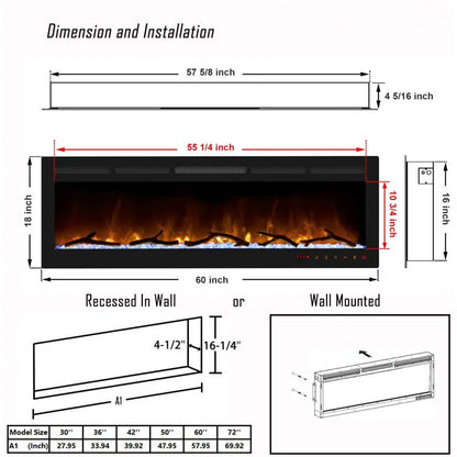 40-60" LED Insert Electric Fireplace