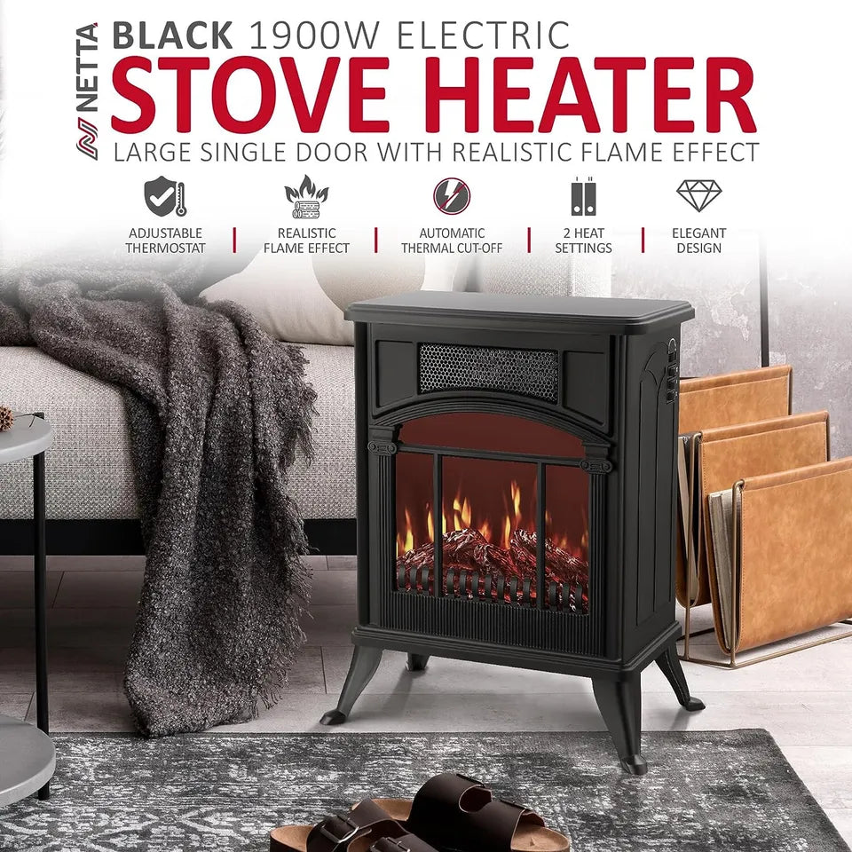HM Free Standing Electric Fireplace with Realistic Fire Flame Effect