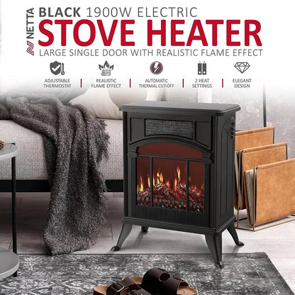 HM Free Standing Electric Fireplace with Realistic Fire Flame Effect