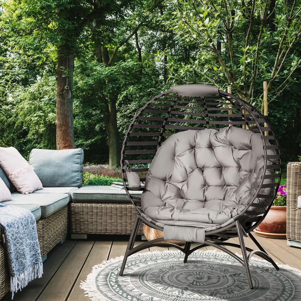 OS Egg Chair w/ Cushion Steel Frame and Side Pocket for Indoor Outdoor