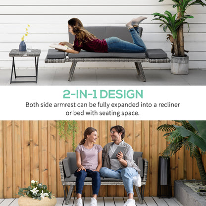 2 in 1 Rattan Folding Daybed Sofa Bench w/Cushion